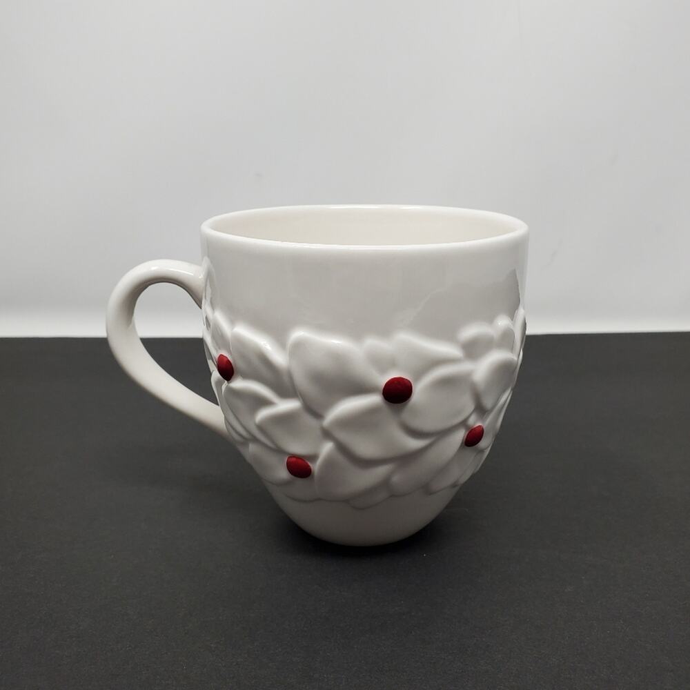 Starbucks White Poinsettia wide mouth oversized mug EUC